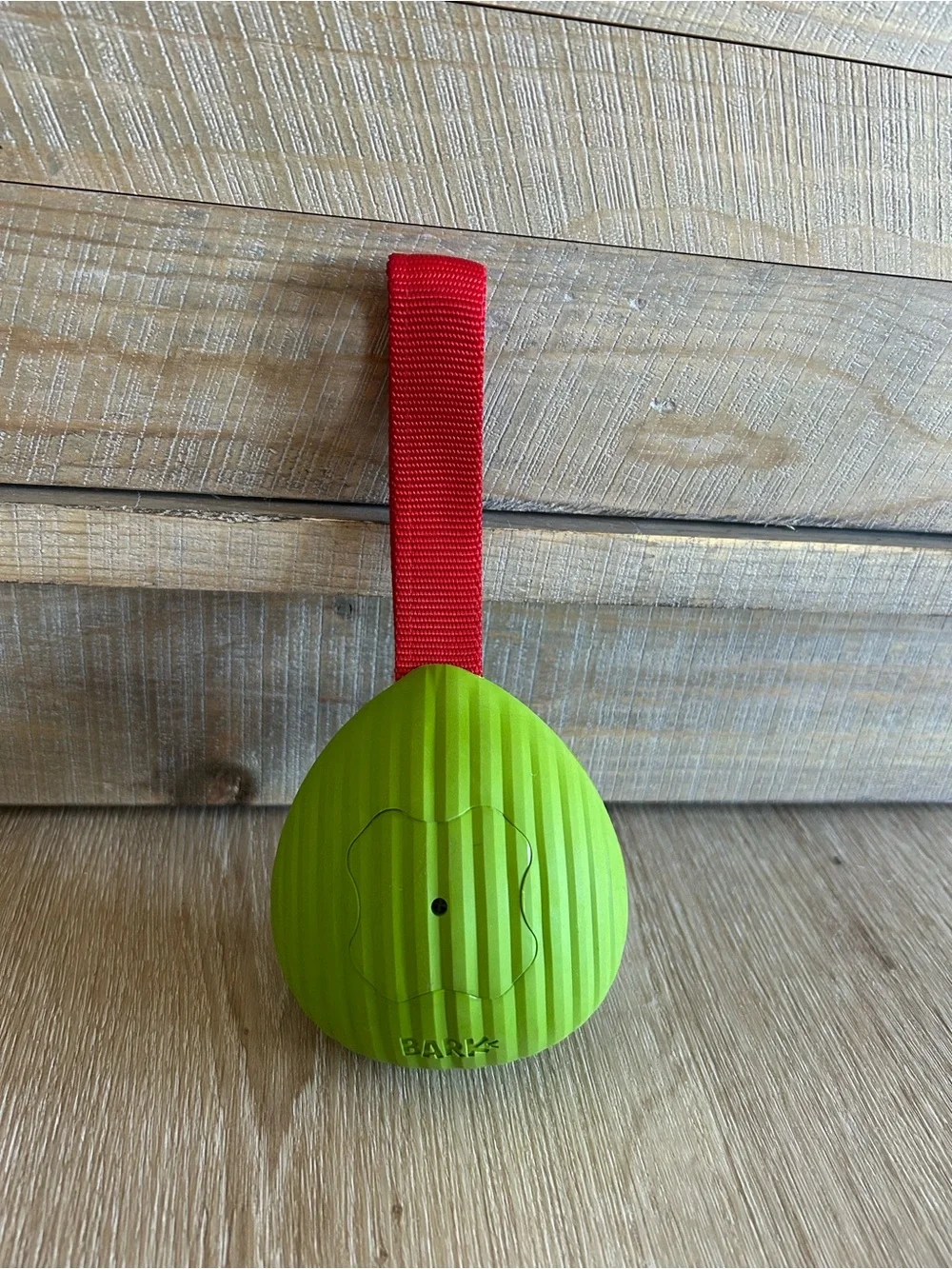 BARKBOX SUPER CHEWER Green Textured Toad Large Dog Tug Toy with Red Nylon Handle